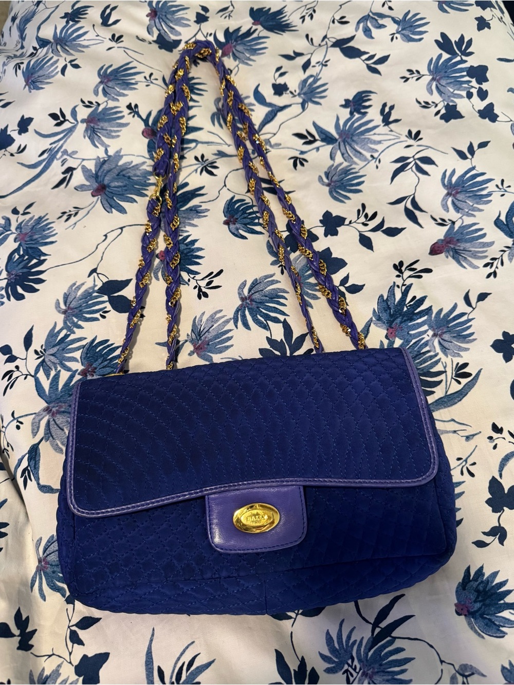 Vintage Bally Purple-Blue Quilted Shoulder Bag – Gold Chain